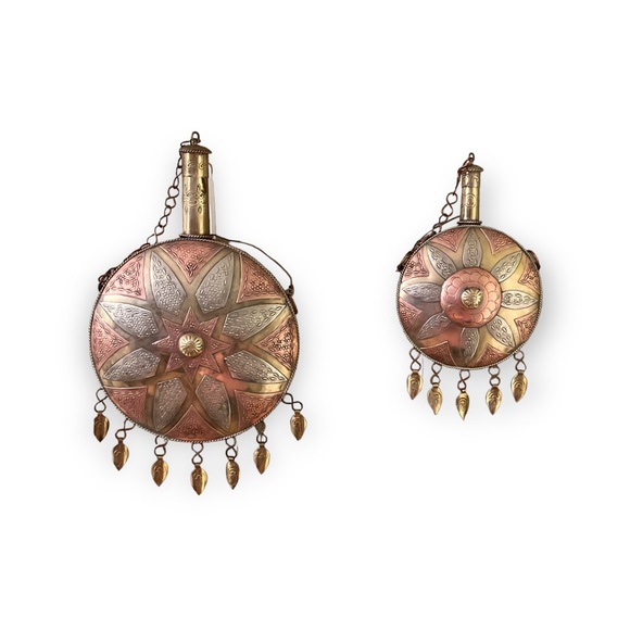 Vintage Rare Middle Eastern Canteen, Drinking Vessel 12" Tall X 7" 3 Tone Copper - Picture 5 of 7